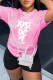 Pink Casual Print Letter O Neck Short Sleeve Two Pieces