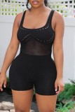 White Sexy Solid Basic O Neck Skinny Romper