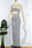 Grey Sexy Solid Hollowed Out Backless Strapless Long Dress Dresses