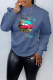 Blue Casual Street Lips Printed Patchwork O Neck Tops
