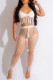 White Sexy Solid Tassel Bandage Hollowed Out Patchwork Halter Sleeveless Two Pieces