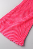 Rose Red Sexy Solid Patchwork Fold Without Belt Halter Sleeveless Two Pieces