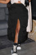 Black Casual Street Solid Patchwork Pocket Slit Straight High Waist Straight Solid Color Bottoms
