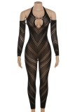 Brown Sexy Solid Hollowed Out Backless Halter Skinny Jumpsuits
