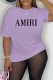Purple Street Print Letter O Neck T-Shirts