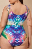 Multicolor Sexy Print Frenulum Backless Plus Size Swimwear (With Paddings)