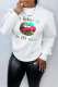 White Casual Street Lips Printed Patchwork O Neck Tops