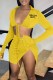 Yellow Sexy Street Print Bandage Letter Turndown Collar Long Sleeve Two Pieces