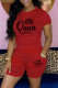 Red Casual Letter Print Basic O Neck Short Sleeve Two Pieces