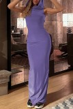Purple Sexy Casual Solid Slit Hooded Collar Long Dress Dresses