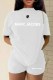 White Casual Print Letter O Neck Short Sleeve Two Pieces