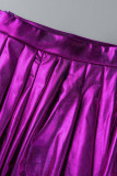 Rose Red Sexy Solid Patchwork Fold High Waist Type A Solid Color Bottoms