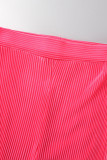 Rose Red Sexy Solid Patchwork Fold Without Belt Halter Sleeveless Two Pieces