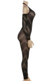 Brown Sexy Solid Hollowed Out Backless Halter Skinny Jumpsuits