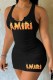 Black Street Print Letter U Neck One Step Skirt Dresses