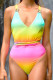 Yellow Sexy Gradual Change Print Patchwork Swimwears