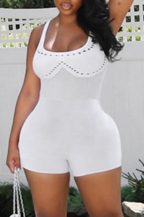 White Sexy Solid Basic O Neck Skinny Romper