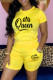 Yellow Casual Letter Print Basic O Neck Short Sleeve Two Pieces