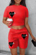 Red Casual Print Patchwork O Neck Short Sleeve Two Pieces