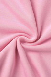 Pink Casual Solid Patchwork Backless Hooded Collar Dresses