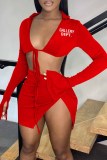 Pink Sexy Street Print Bandage Letter Turndown Collar Long Sleeve Two Pieces