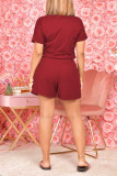 Black Casual Solid Bandage Hollowed Out Patchwork O Neck Short Sleeve Two Pieces