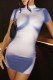 Blue Casual Print Basic Half A Turtleneck Short Sleeve Dress