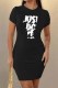 Black Casual Print Letter O Neck One Step Skirt Dresses