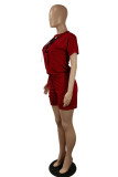 Black Casual Solid Bandage Hollowed Out Patchwork O Neck Short Sleeve Two Pieces