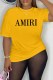 Yellow Street Print Letter O Neck T-Shirts