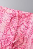 Pink Sexy Print Bandage Backless Spaghetti Strap Sleeveless Two Pieces