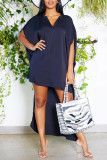 Pink Casual Solid Patchwork Asymmetrical V Neck Straight Dresses