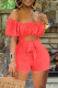 Red Street Solid Hollowed Out Off the Shoulder Regular Rompers