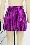 Rose Red Sexy Solid Patchwork Fold High Waist Type A Solid Color Bottoms