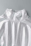 White Sexy Solid Hollowed Out Slit Turtleneck Long Dress Dresses
