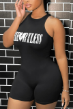 Black Sexy Print Patchwork Letter O Neck Skinny Rompers