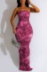 Red Sexy Print Backless Strapless Long Dress Dresses