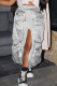 Silver Casual Street Solid Patchwork Pocket Slit Straight High Waist Straight Solid Color Bottoms
