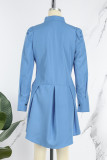 Royal Blue Casual Solid Patchwork Asymmetrical Shirt Collar Tops