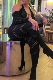 Brown Sexy Solid Hollowed Out Backless Halter Skinny Jumpsuits