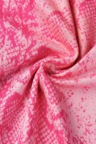 Pink Sexy Print Bandage Backless Spaghetti Strap Sleeveless Two Pieces