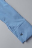 Royal Blue Casual Solid Patchwork Asymmetrical Shirt Collar Tops