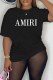 Black Street Print Letter O Neck T-Shirts