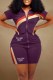 Purple Casual Street Print Letter Zipper Collar Short Sleeve Two Pieces