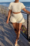 Green Casual Solid Patchwork O Neck Short Sleeve Two Pieces
