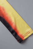Yellow Sexy Street Print Patchwork O Neck One Step Skirt Dresses