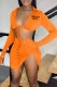Orange Sexy Street Print Bandage Letter Turndown Collar Long Sleeve Two Pieces