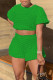 Green Casual Solid Patchwork O Neck Short Sleeve Two Pieces