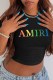 Black Casual Print Letter O Neck T-Shirts