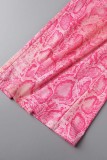 Pink Sexy Print Bandage Backless Spaghetti Strap Sleeveless Two Pieces